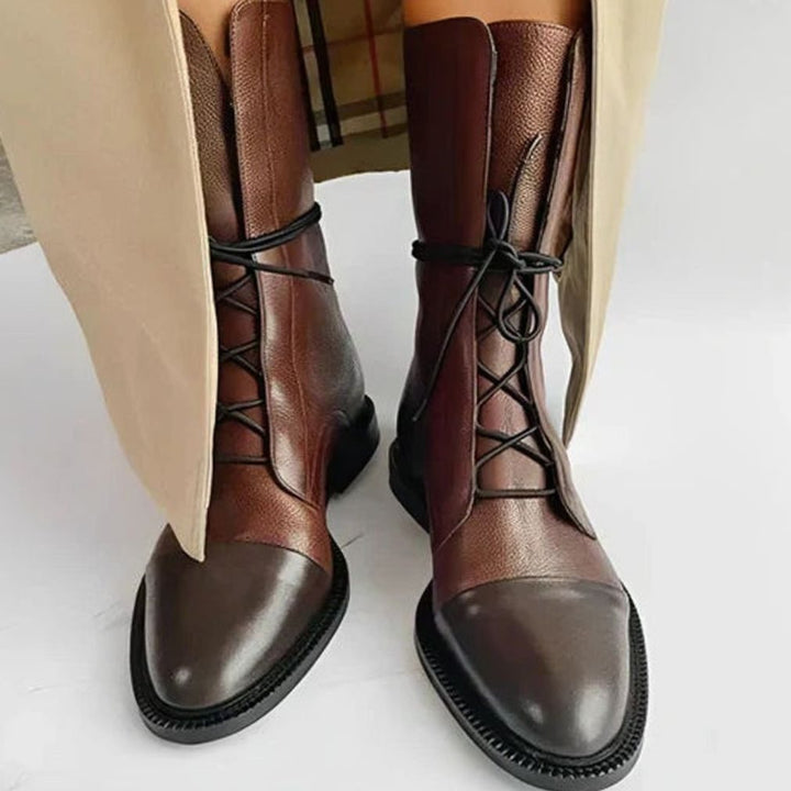 Women's Lace-Up Calf-Length Ankle Boots - Brown