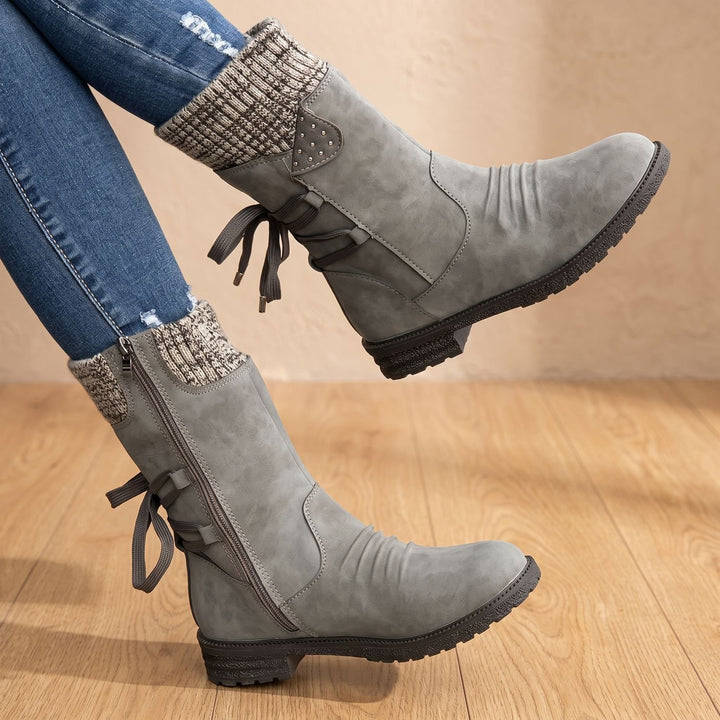 Women's Lace-Up Knit-Cuff Chelsea Ankle Boots - Gray