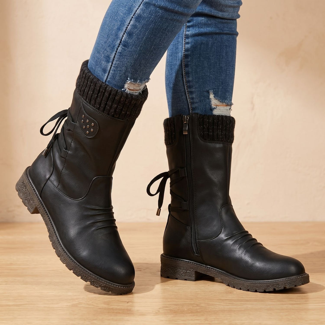 Women's Lace-Up Knit-Cuff Chelsea Ankle Boots