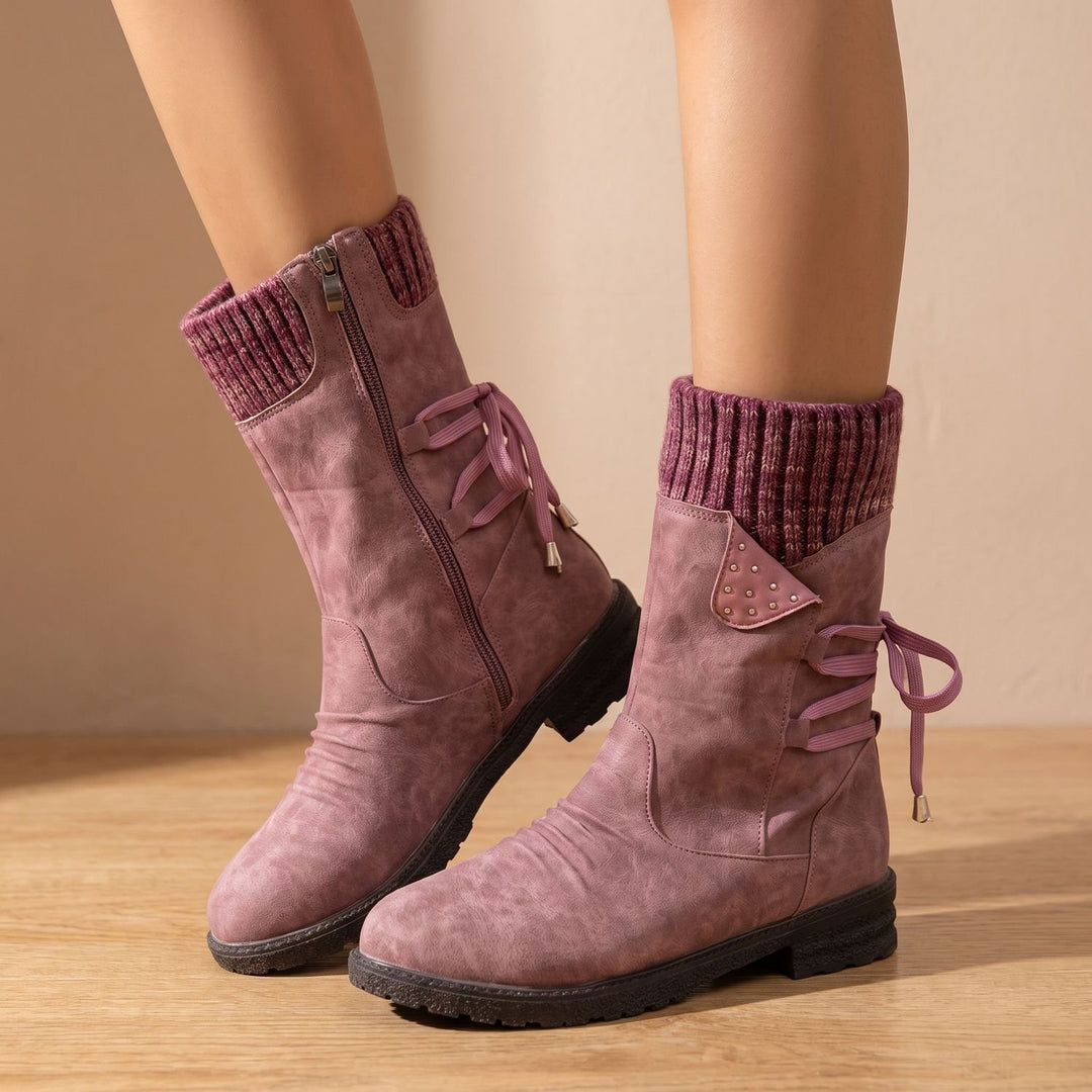 Women's Lace-Up Knit-Cuff Chelsea Ankle Boots
