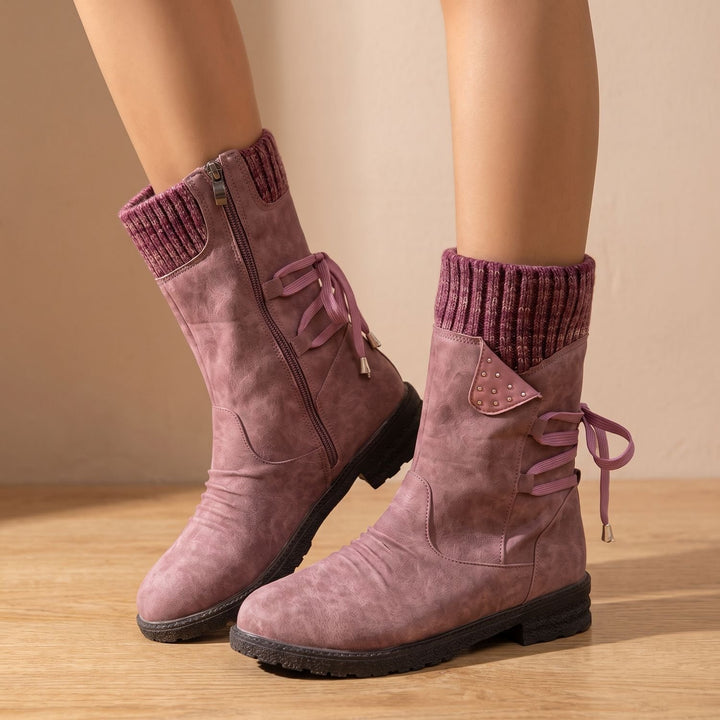 Women's Lace-Up Knit-Cuff Chelsea Ankle Boots