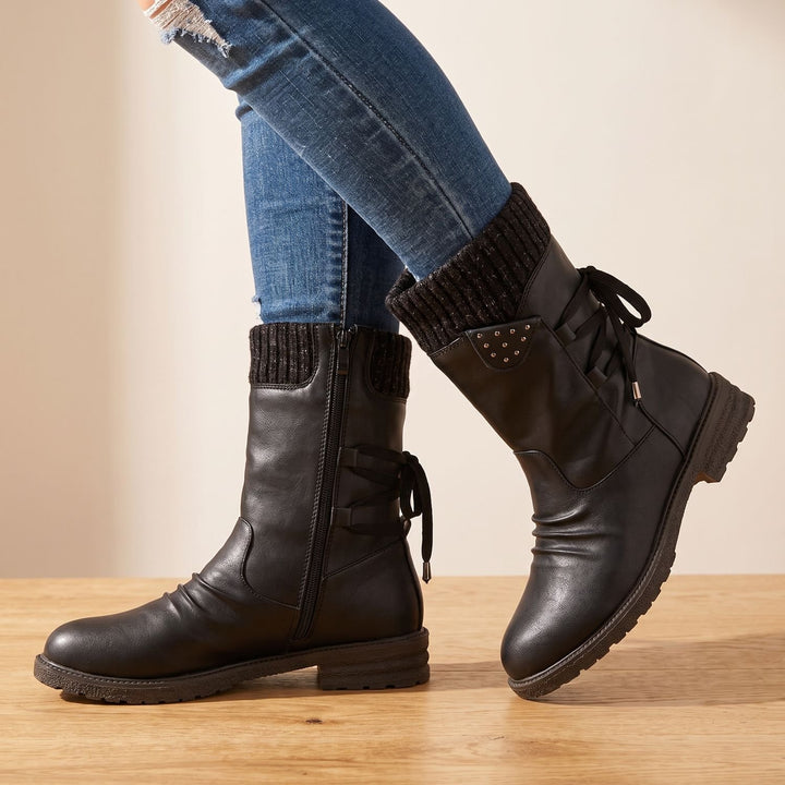 Women's Lace-Up Knit-Cuff Chelsea Ankle Boots