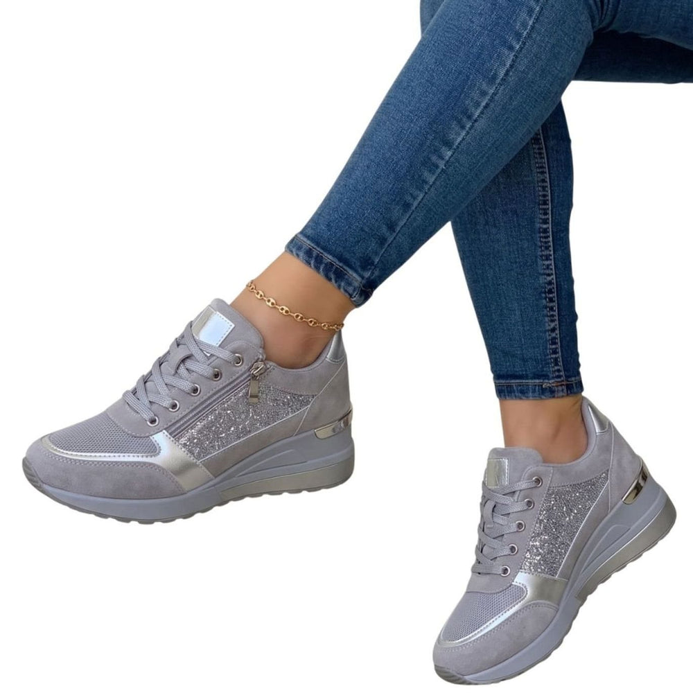 Women's Lace-Up Side-Zip Comfort Platform Sneakers - Gray
