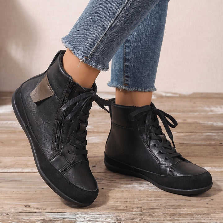 Women's Lace-Up Side-Zip Round-Toe Ankle Booties