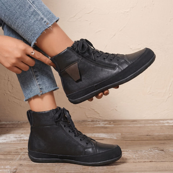 Women's Lace-Up Side-Zip Round-Toe Ankle Booties