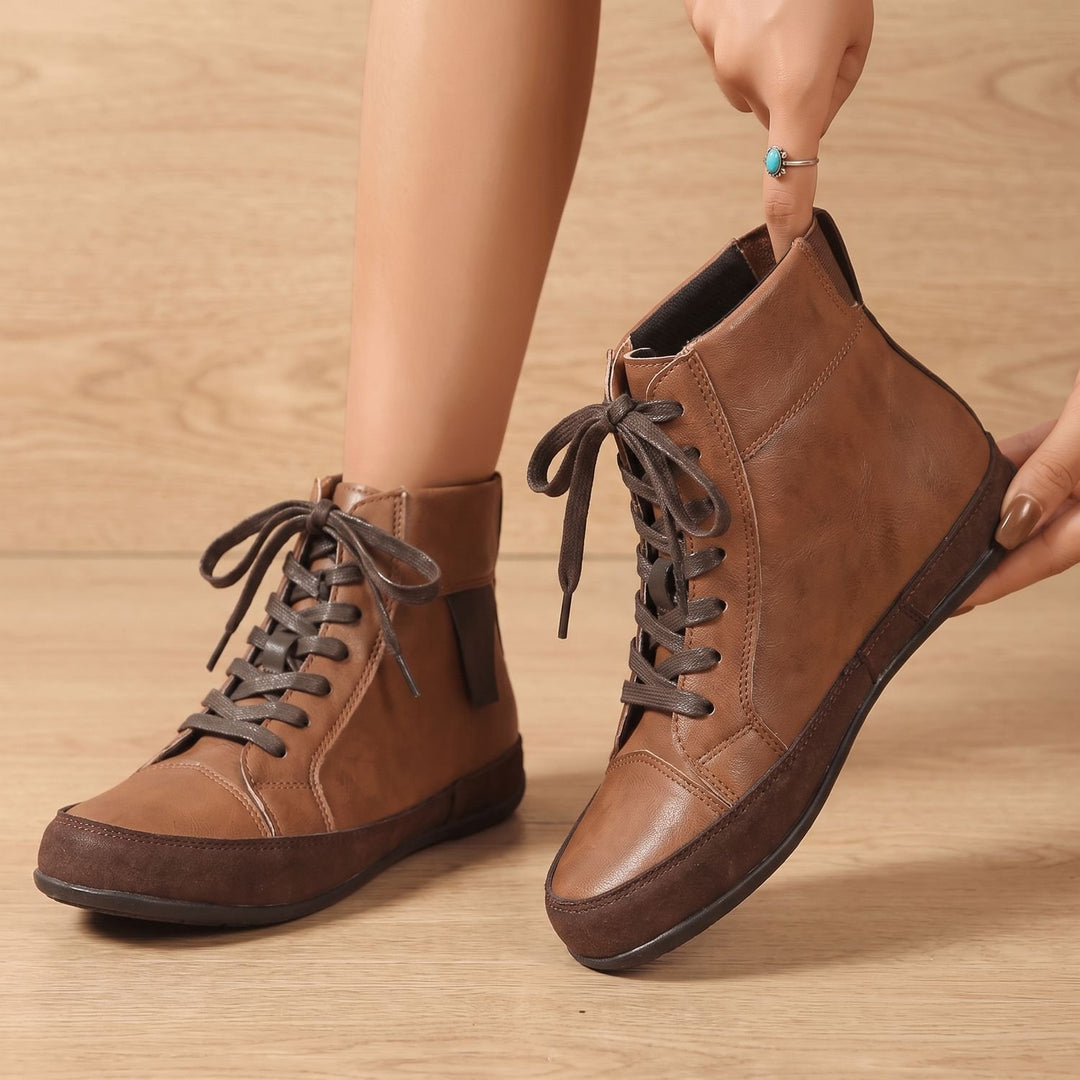 Women's Lace-Up Side-Zip Round-Toe Ankle Booties