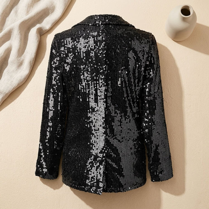Women's Ladies Sequin Blazer Glitter Tailored Jacket - Black