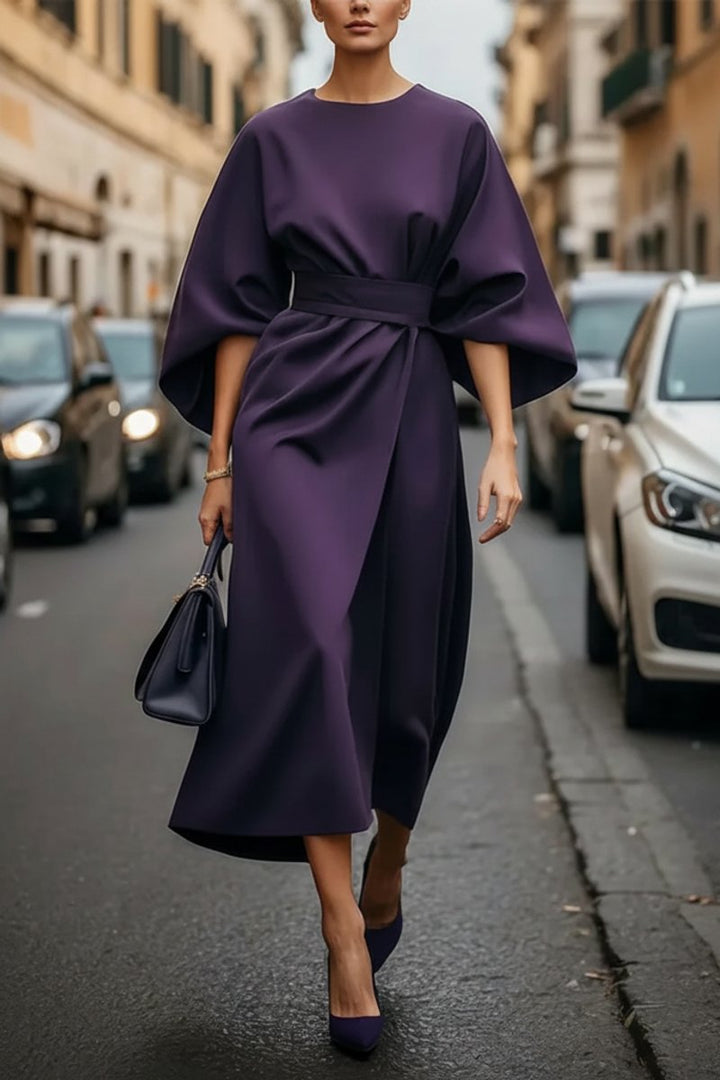 Women's Lantern-Sleeve Belted Midi Cocktail Dress - Purple