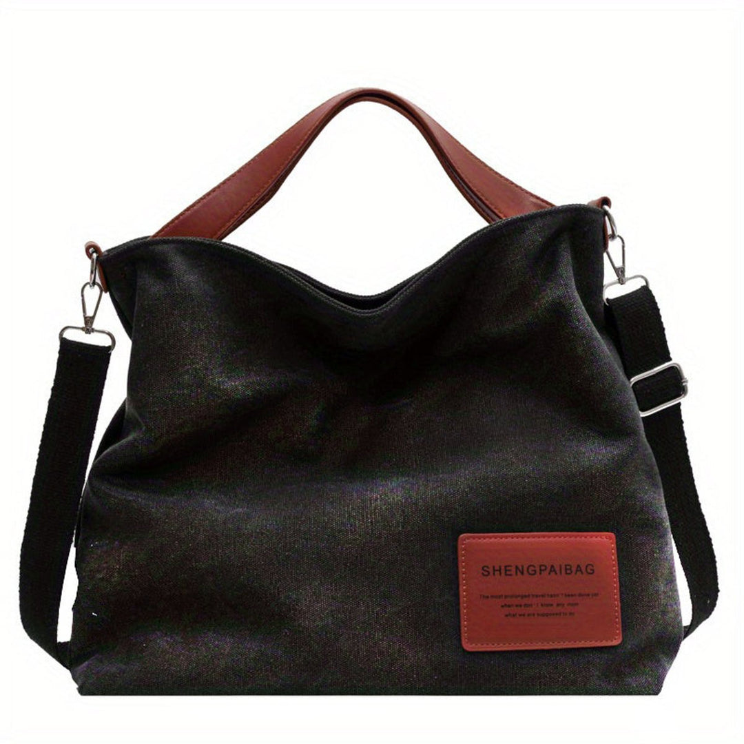 Women's Large Canvas Tote Bag Adjustable Shoulder Strap - Black