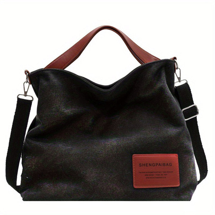 Women's Large Canvas Tote Bag Adjustable Shoulder Strap - Black
