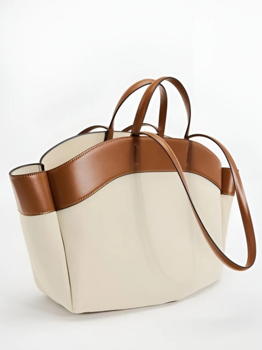 Women's Large Canvas Tote Bag Leather-Trim Shoulder Bag