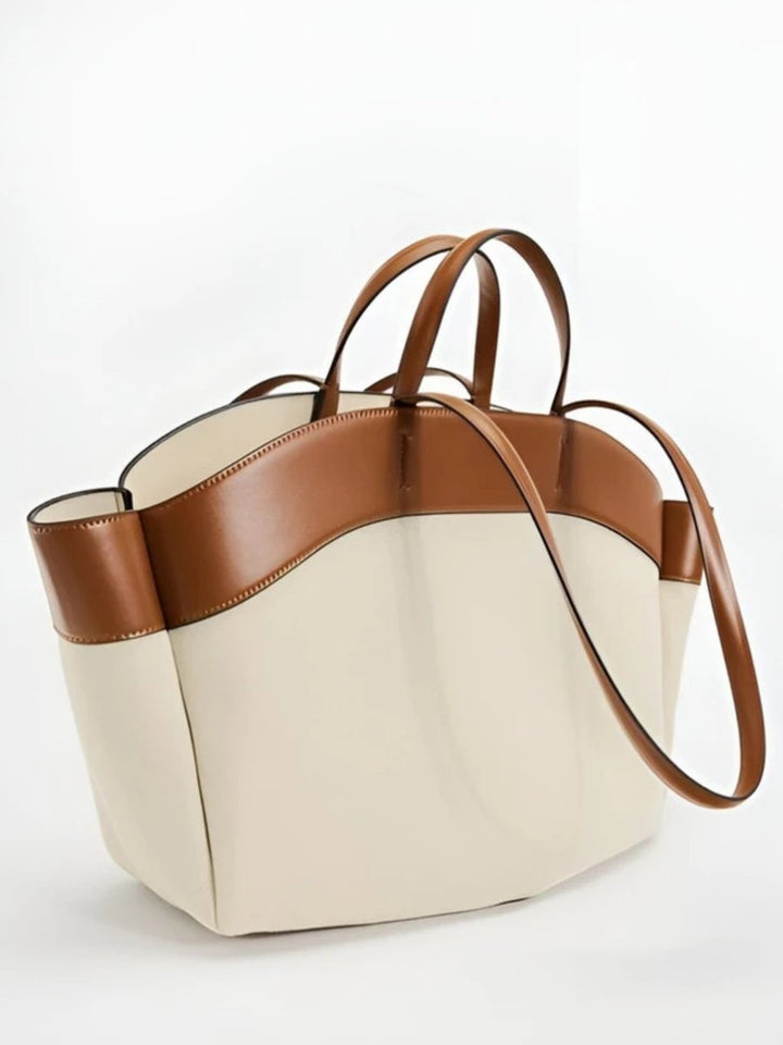 Women's Large Canvas Tote Bag Leather-Trim Shoulder Bag