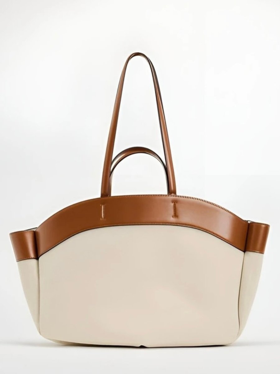 Women's Large Canvas Tote Bag Leather-Trim Shoulder Bag
