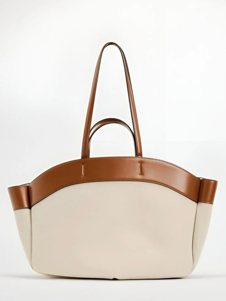 Women's Large Canvas Tote Bag Leather-Trim Shoulder Bag
