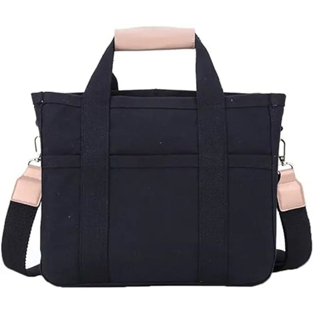 Women's Large-Capacity Multi-Pocket Canvas Tote Bag Crossbody - Black