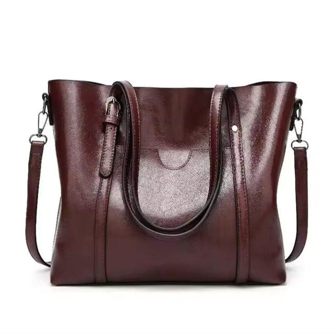 Women's Large Oil Wax Leather Shoulder Tote Bag - Coffee