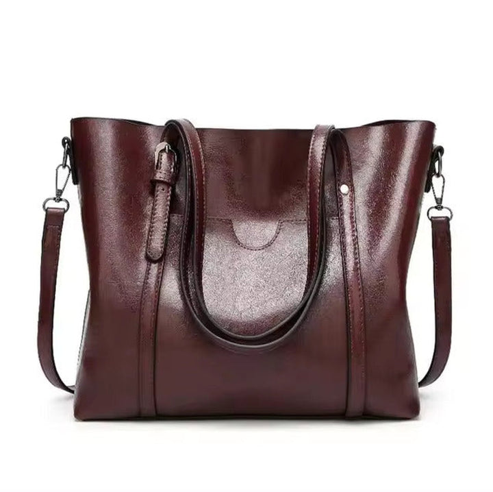 Women's Large Oil Wax Leather Shoulder Tote Bag - Coffee
