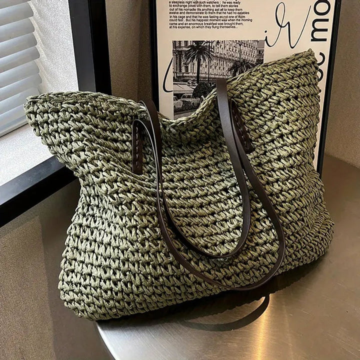 Women's Large Woven Straw Shoulder Tote Bag Bohemian Beach Style