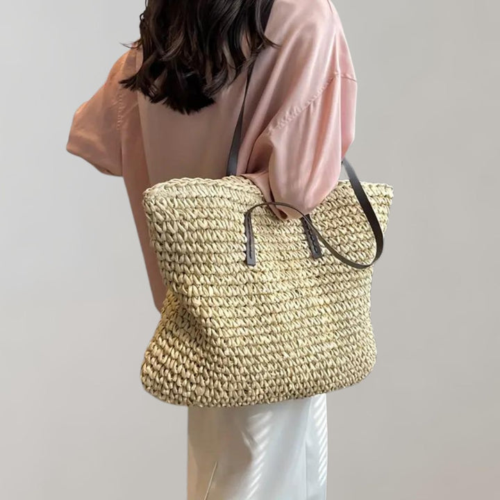 Women's Large Woven Straw Shoulder Tote Bag Bohemian Beach Style
