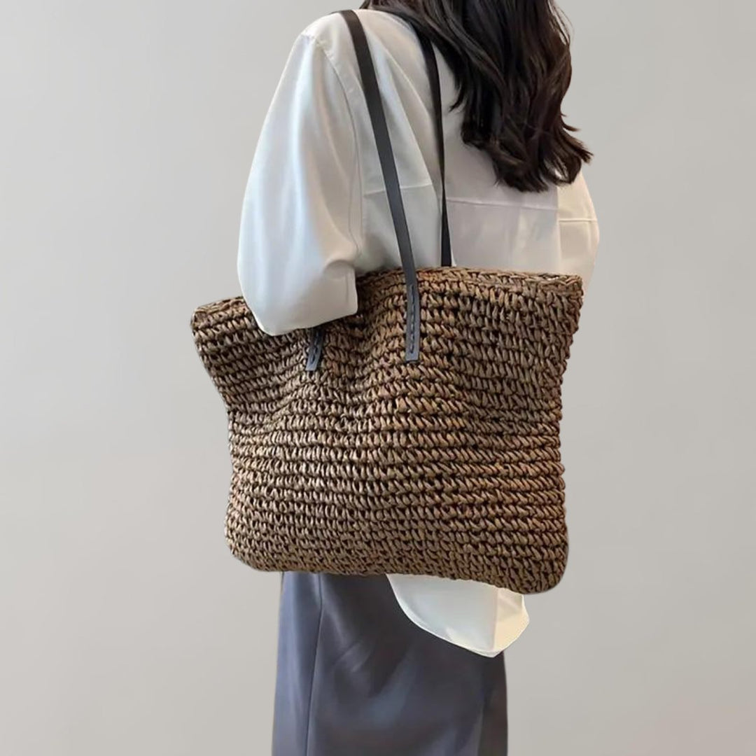 Women's Large Woven Straw Shoulder Tote Bag Bohemian Beach Style