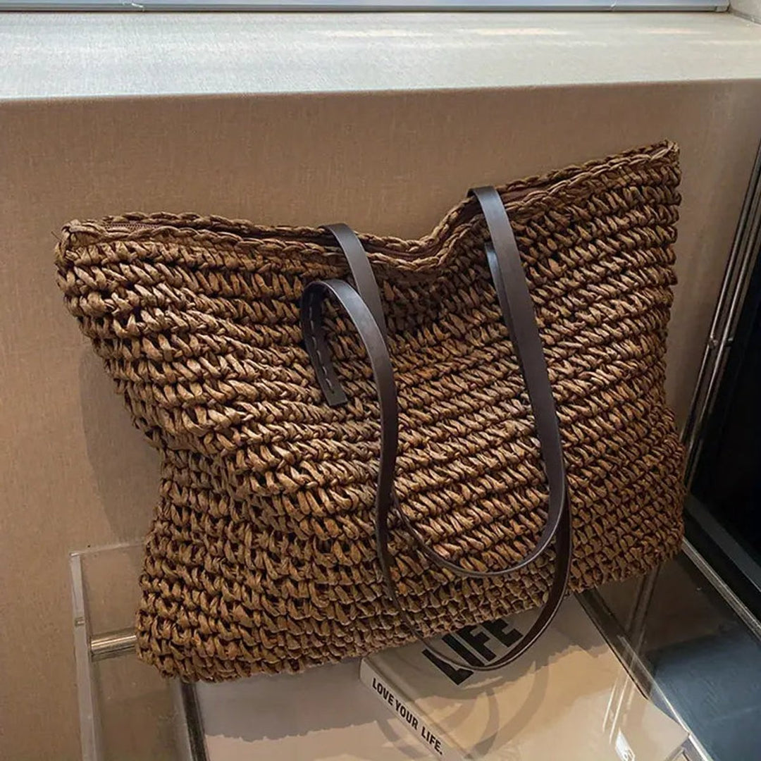 Women's Large Woven Straw Shoulder Tote Bag Bohemian Beach Style