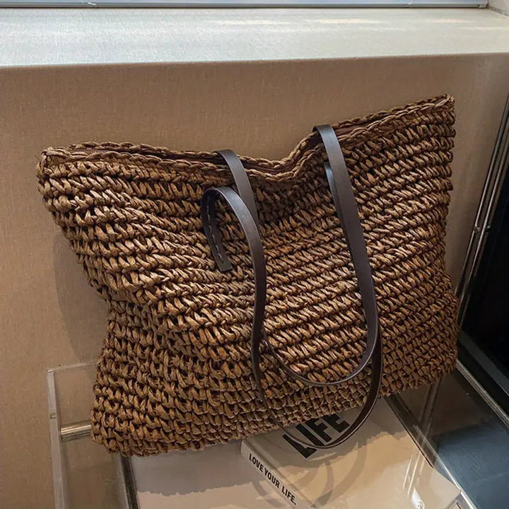 Women's Large Woven Straw Shoulder Tote Bag Bohemian Beach Style