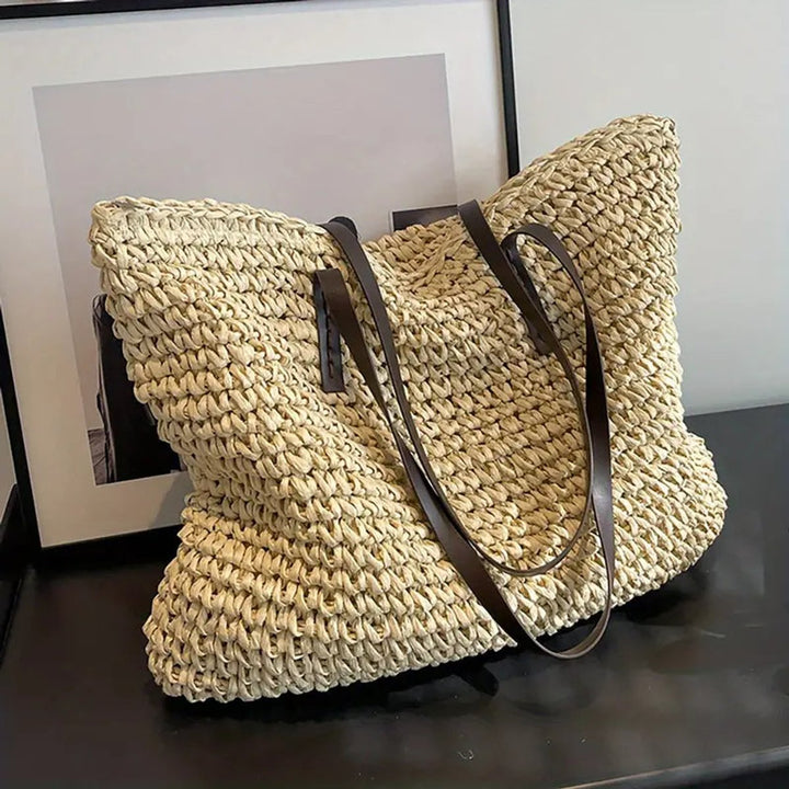 Women's Large Woven Straw Shoulder Tote Bag Bohemian Beach Style
