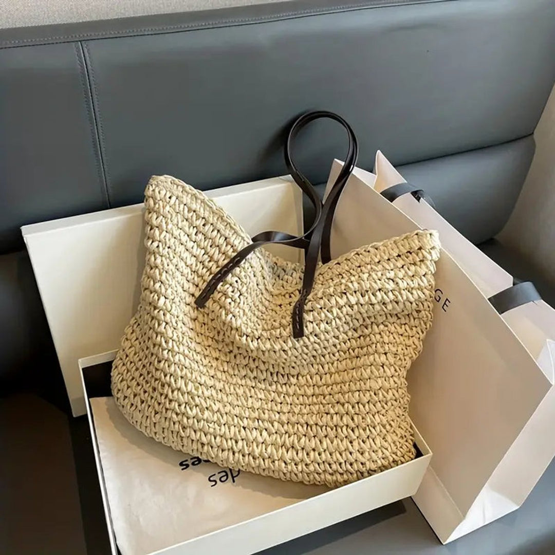 Women's Large Woven Straw Shoulder Tote Bag Bohemian Beach Style