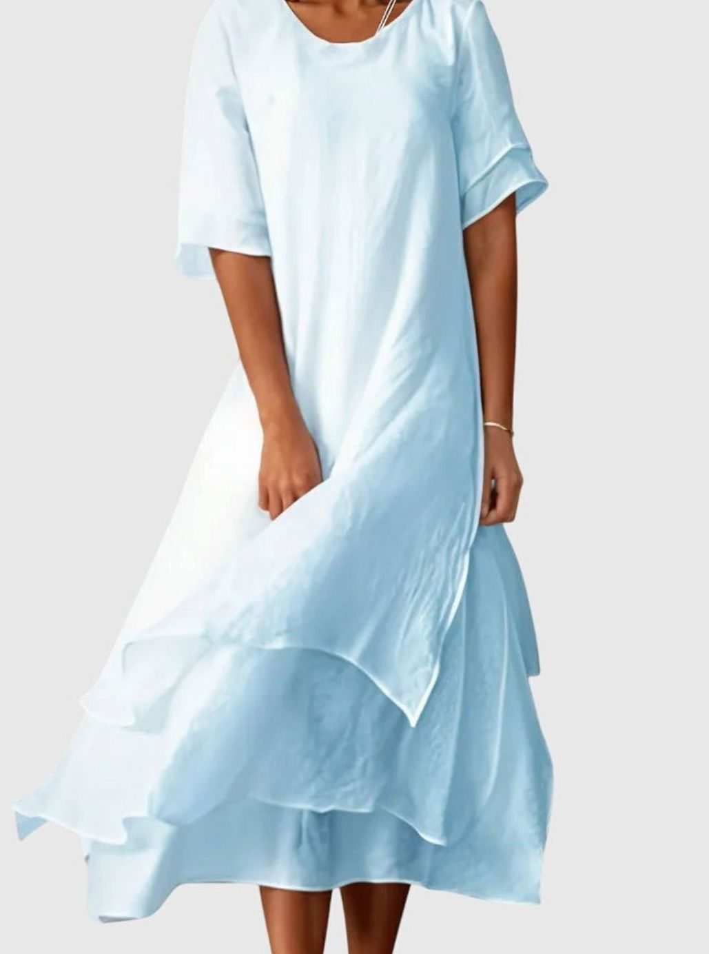 Women's Layered Midi Casual Short-Sleeve Relaxed Dress - Blue