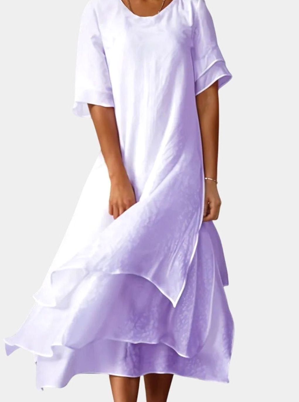 Women's Layered Midi Casual Short-Sleeve Relaxed Dress - Purple