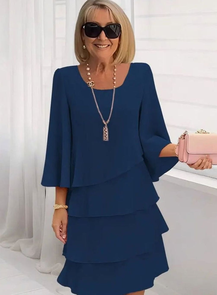 Women's Layered Ruffle Chiffon Occasion Dress - Navy Blue