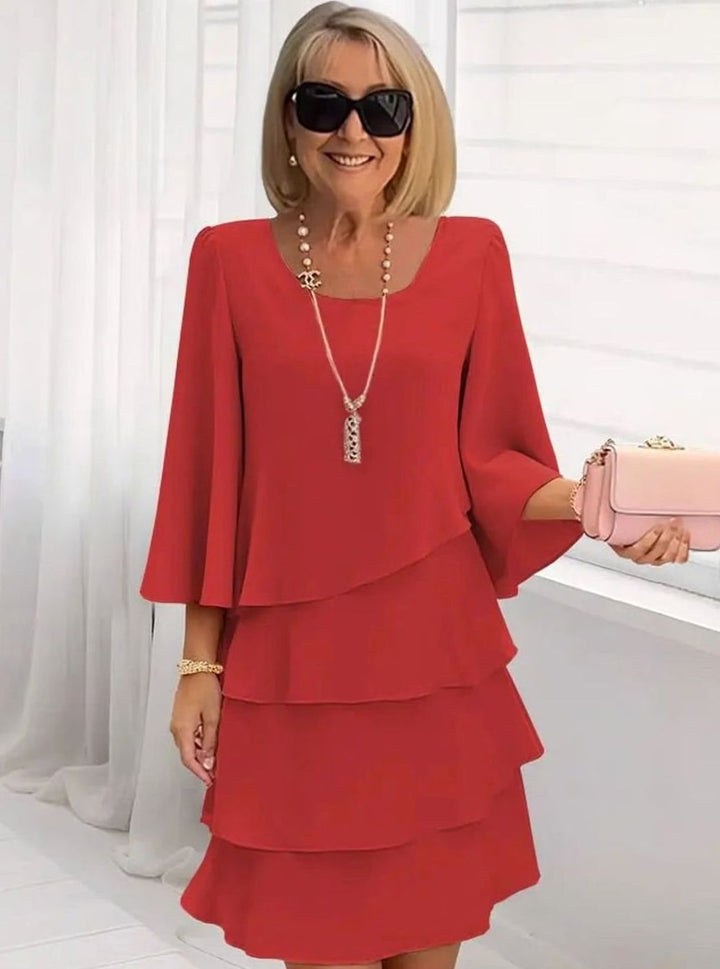 Women's Layered Ruffle Chiffon Occasion Dress - Red