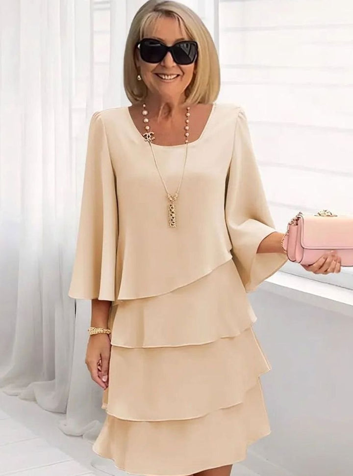 Women's Layered Ruffle Chiffon Occasion Dress - Khaki