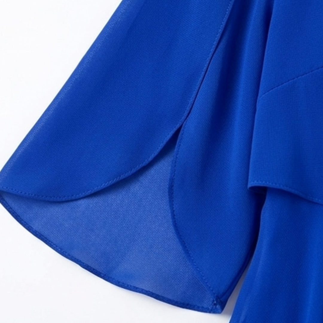 Women's Layered Ruffle Midi Dress Flutter Sleeve Chiffon