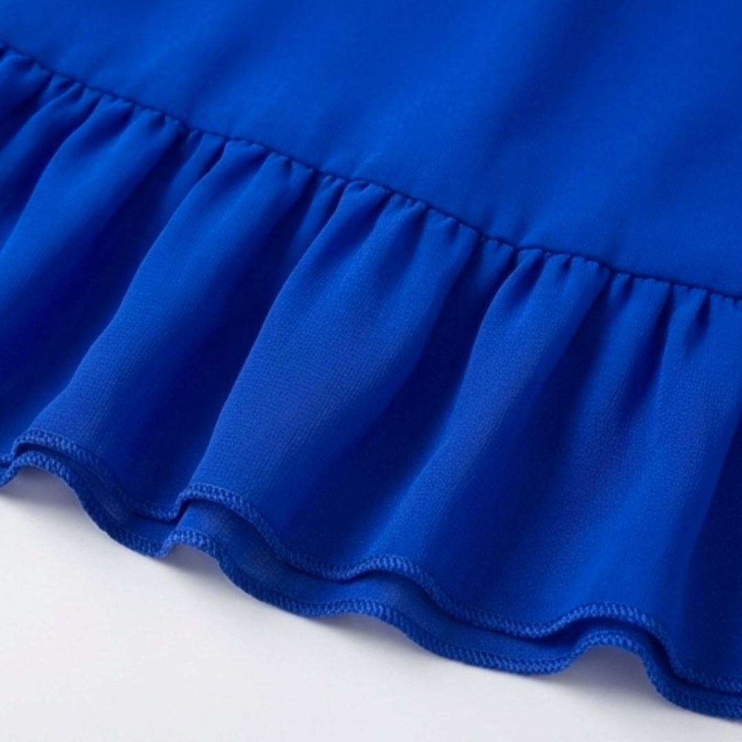 Women's Layered Ruffle Midi Dress Flutter Sleeve Chiffon