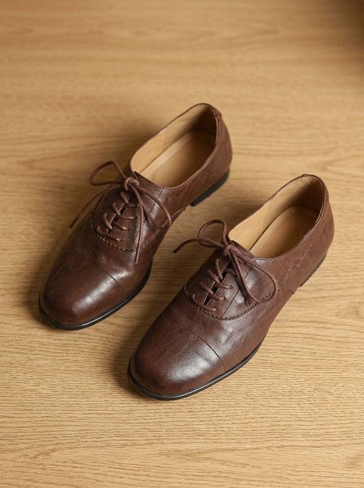 Women's Leather Lace-Up Cap Toe Flat Oxford Shoes