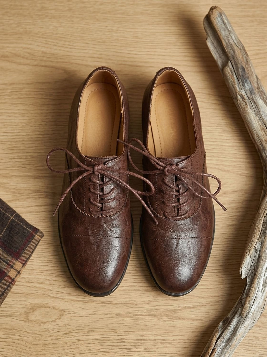 Women's Leather Lace-Up Cap Toe Flat Oxford Shoes