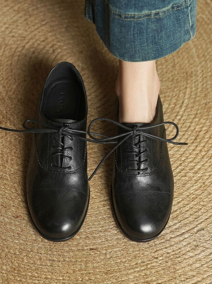Women's Leather Lace-Up Cap Toe Flat Oxford Shoes
