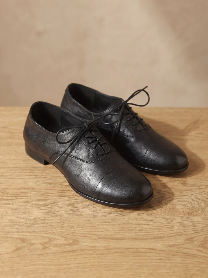 Women's Leather Lace-Up Cap Toe Flat Oxford Shoes