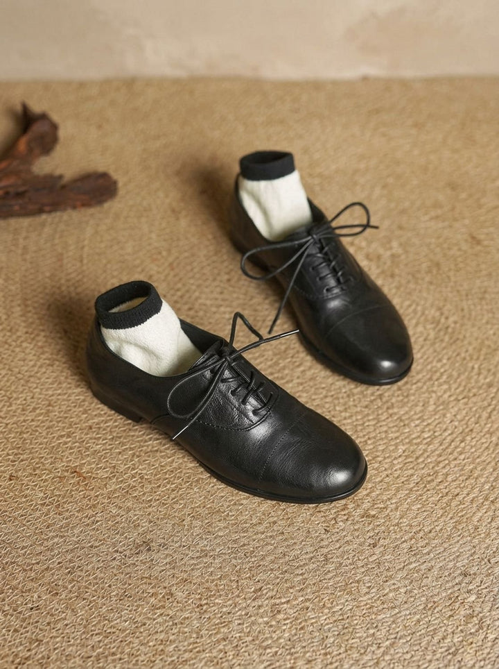 Women's Leather Lace-Up Cap Toe Flat Oxford Shoes