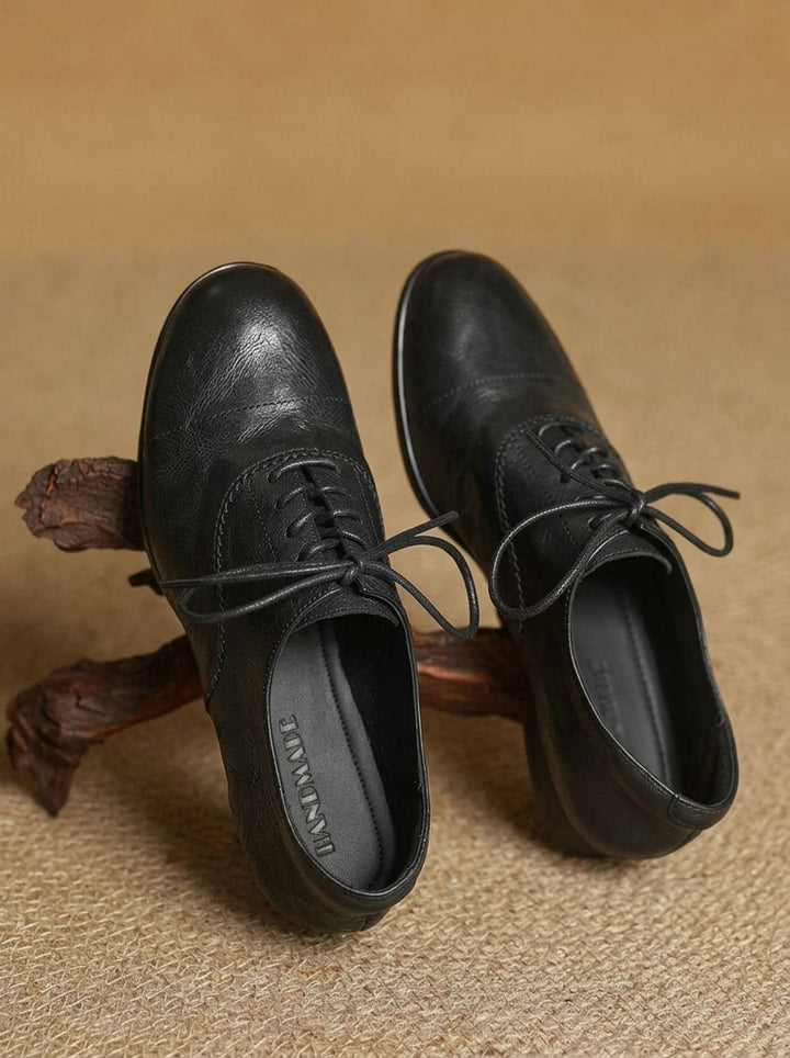 Women's Leather Lace-Up Cap Toe Flat Oxford Shoes