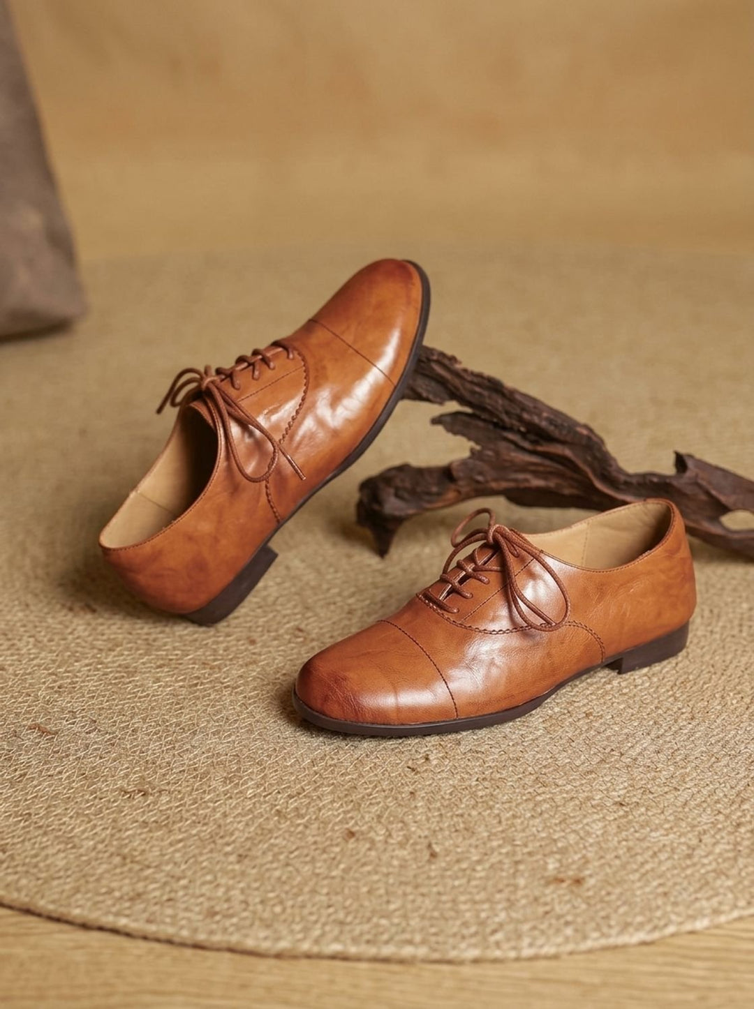 Women's Leather Lace-Up Cap Toe Flat Oxford Shoes