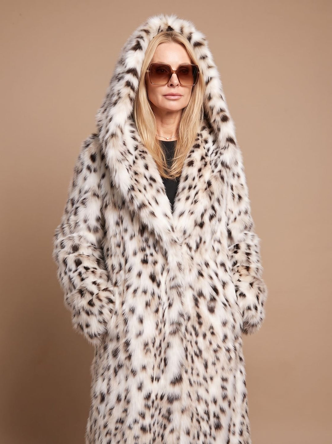 Women's Leopard Print Belted Maxi Faux Fur Coat