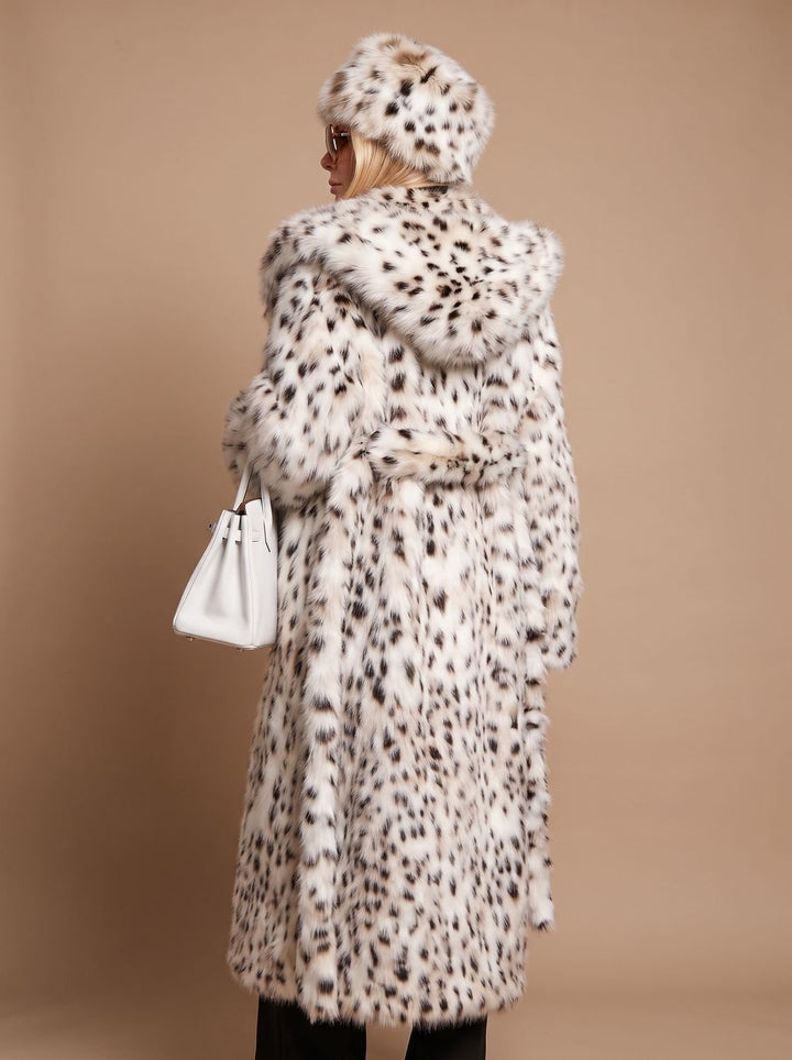 Women's Leopard Print Belted Maxi Faux Fur Coat