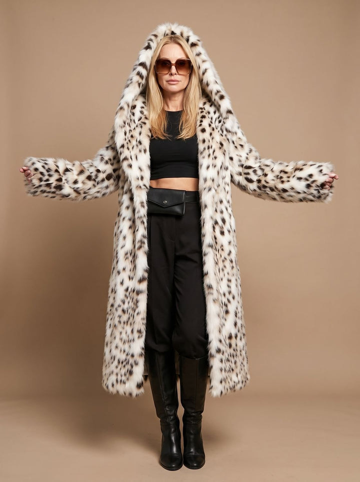 Women's Leopard Print Belted Maxi Faux Fur Coat