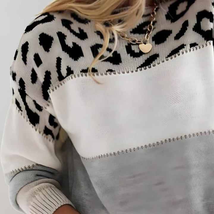 Women's Leopard Print Color Block Knit Pullover Sweater