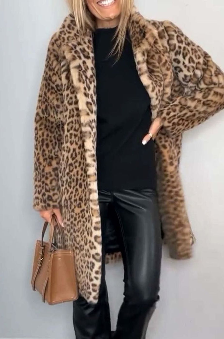 Women's Leopard Print Faux Fur Long Winter Coat