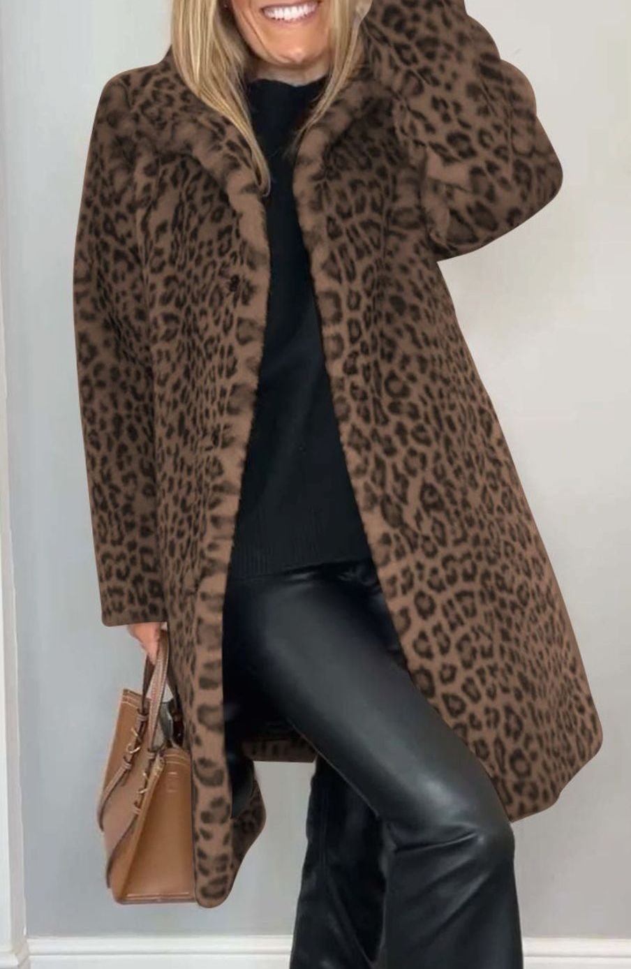 Women's Leopard Print Faux Fur Long Winter Coat