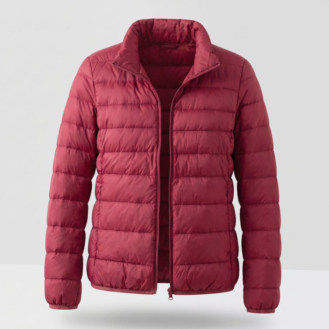 Women's Lightweight Down-Fill Stand-Collar Quilted Jacket - Burgundy