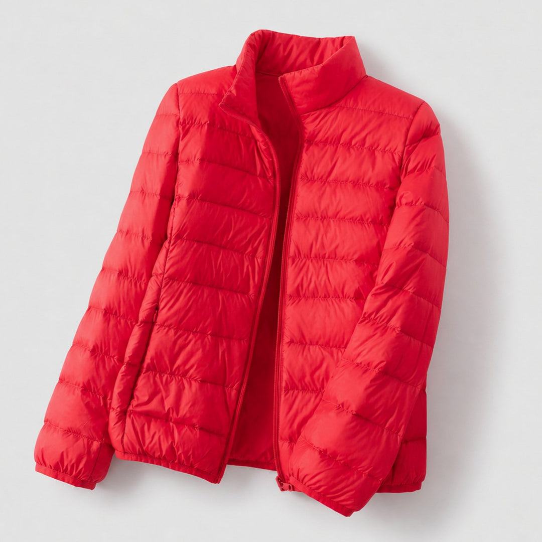 Women's Lightweight Down-Fill Stand-Collar Quilted Jacket - Red